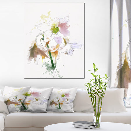 Large Petal Watercolor Flower Sketch - Floral Canvas Artwork Print