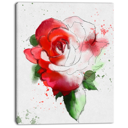 Red Hand-drawn Rose Illustration - Floral Canvas Artwork Print