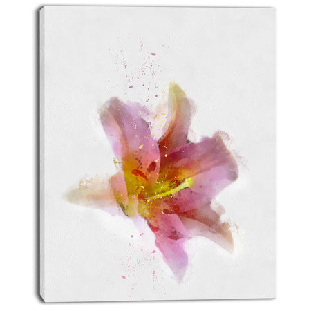 Watercolor Pink Lily Flower Sketch - Floral Canvas Artwork Print