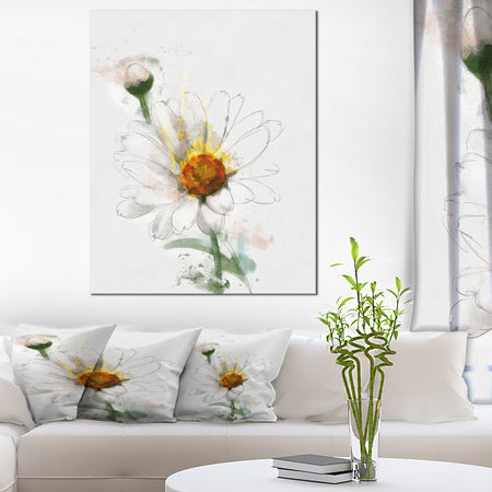 Hand-drawn Watercolor Chamomile - Floral Canvas Artwork Print