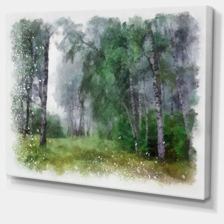 Green Forest Watercolor Drawing - Large Landscape Canvas Art