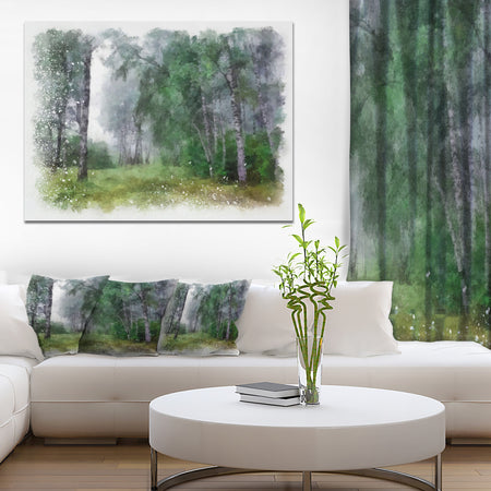Green Forest Watercolor Drawing - Large Landscape Canvas Art
