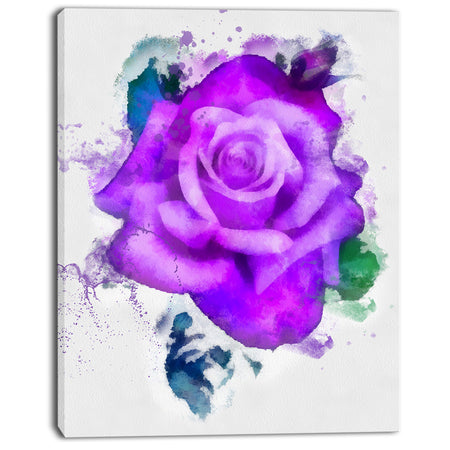 Purple Rose Watercolor - Floral Canvas Artwork Print