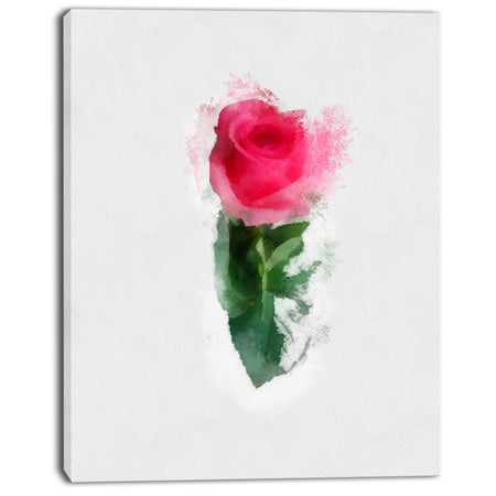 Beautiful Rose with Leaves Drawing - Floral Canvas Artwork Print