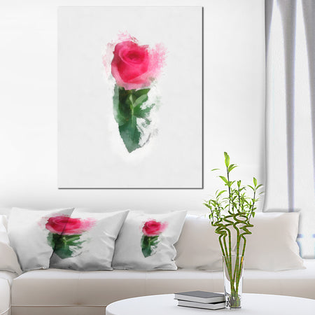 Beautiful Rose with Leaves Drawing - Floral Canvas Artwork Print