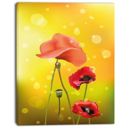 Red Flowers on Yellow Background - Floral Canvas Artwork Print
