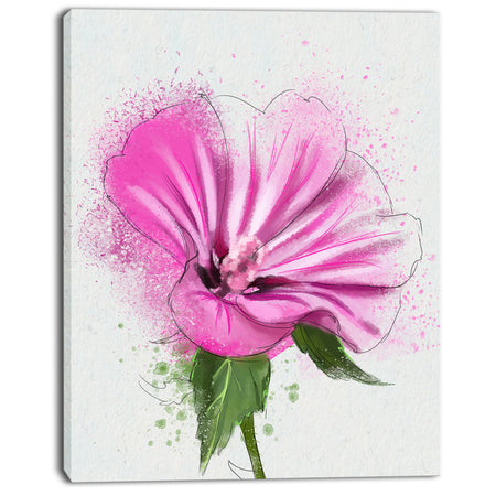 Full Bloom Pink Flower with Leaves - Floral Canvas Artwork Print