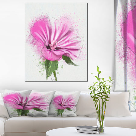 Full Bloom Pink Flower with Leaves - Floral Canvas Artwork Print
