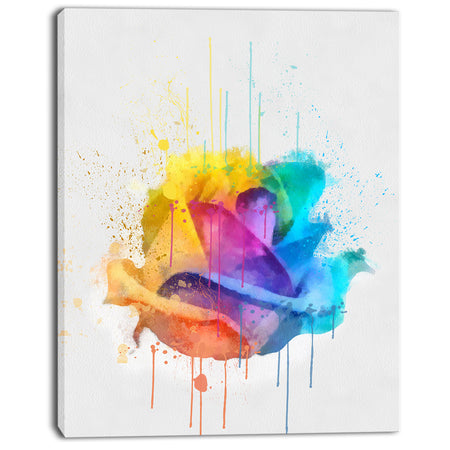 Multicolor Rose with Color Splashes - Floral Canvas Artwork Print