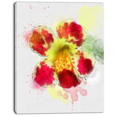 Flower Watercolor with Color Splashes - Floral Canvas Artwork Print