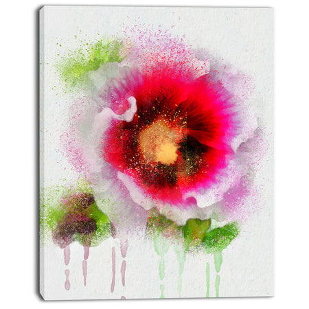 Poppy with Green Watercolor Splashes - Floral Canvas Artwork Print