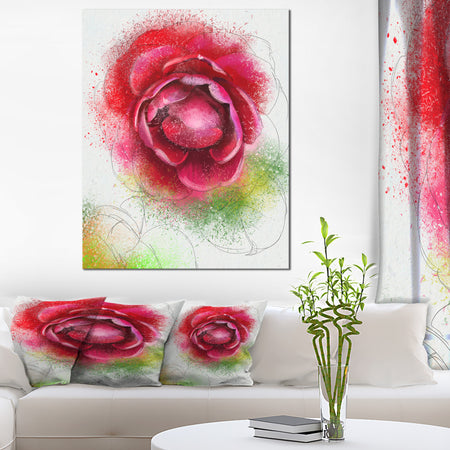 Large Blooming Red Rose on White - Flowers Canvas Wall Artwork