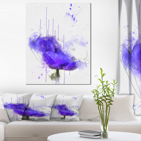 Bright Blue Anemone Watercolor - Flowers Canvas Wall Artwork