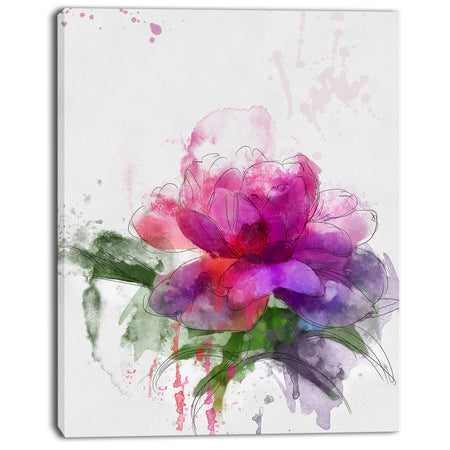 Purple Peony Illustration Sketch - Flowers Canvas Wall Artwork