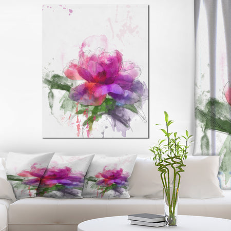 Purple Peony Illustration Sketch - Flowers Canvas Wall Artwork