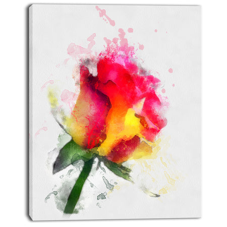 Red Hand-drawn Rose Watercolor - Flowers Canvas Wall Artwork