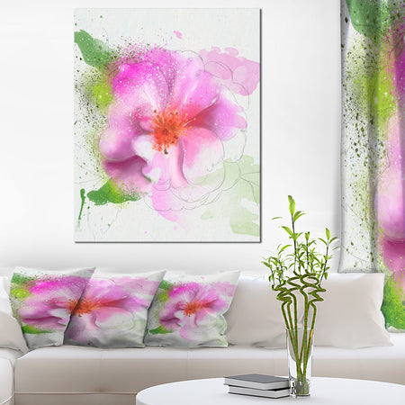 Blooming Pink Flower Watercolor - Flowers Canvas Wall Artwork