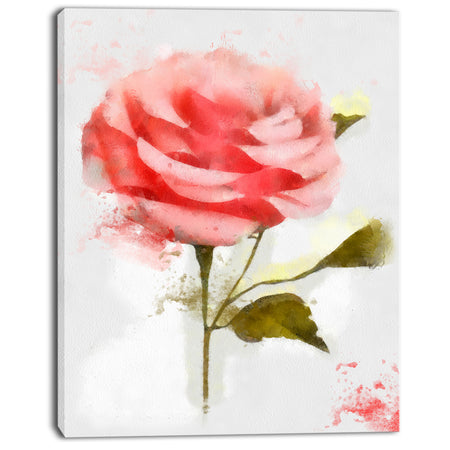 Cute Pink Watercolor Rose Sketch - Flowers Canvas Wall Artwork