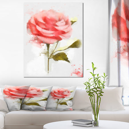 Cute Pink Watercolor Rose Sketch - Flowers Canvas Wall Artwork