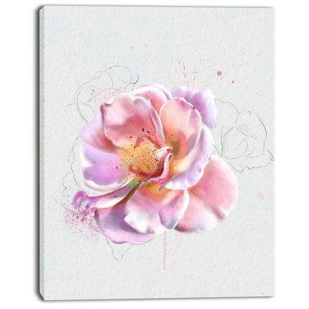 Cute Watercolor Pink Rose Sketch - Flowers Canvas Wall Artwork