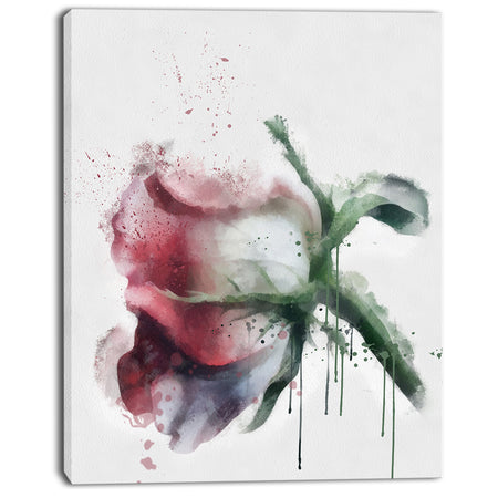 Budding Pink Rose Watercolor Sketch - Flowers Canvas Wall Artwork