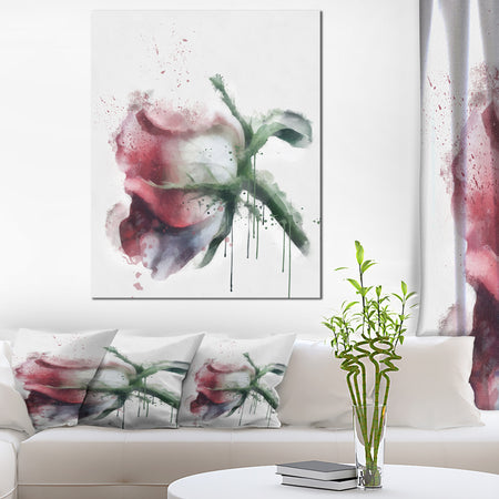 Budding Pink Rose Watercolor Sketch - Flowers Canvas Wall Artwork