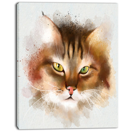 Bold Brown Cat Watercolor Sketch - Large Animal Canvas Artwork