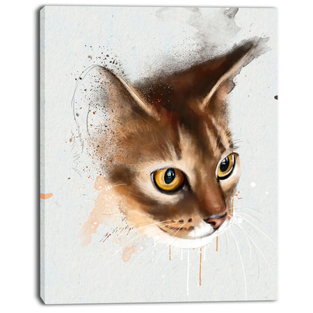 Anxious Brown Cat Watercolor Sketch - Large Animal Canvas Artwork