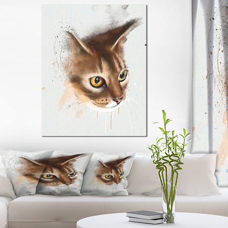 Anxious Brown Cat Watercolor Sketch - Large Animal Canvas Artwork