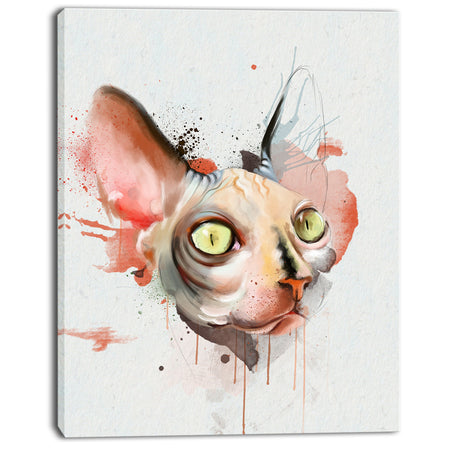 Red Faced Cat Watercolor Sketch - Large Animal Canvas Artwork