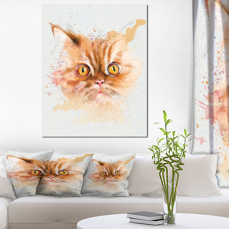 Serious Cat Face Watercolor Sketch - Large Animal Canvas Artwork