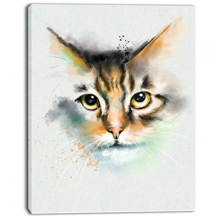Strong Look of Cat Watercolor Sketch - Large Animal Canvas Artwork