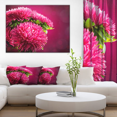 Pink Flowers of Asters on Red - Flowers Canvas Wall Artwork