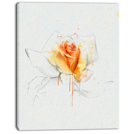 Yellow Rose Sketch on White Back - Flower Artwork on Canvas
