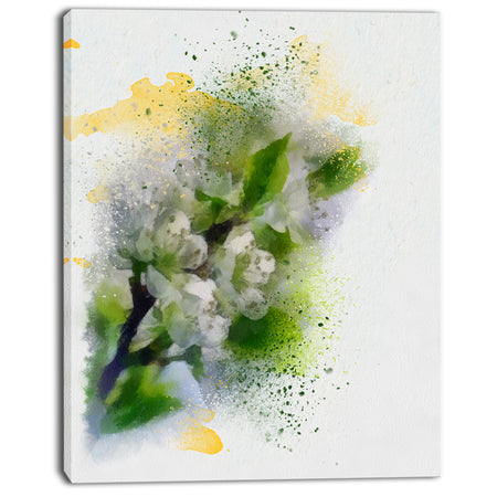 Cherry Branch with Leaves and Flowers - Flower Artwork on Canvas