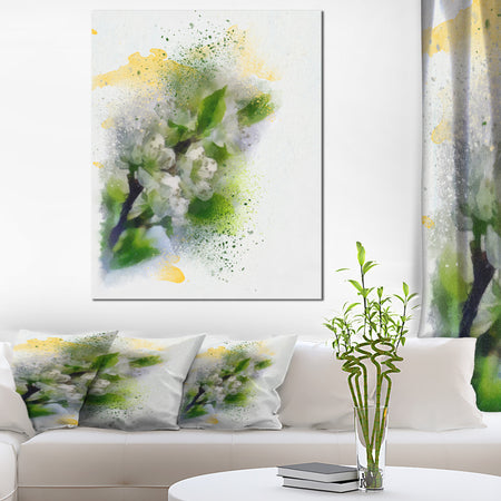 Cherry Branch with Leaves and Flowers - Flower Artwork on Canvas