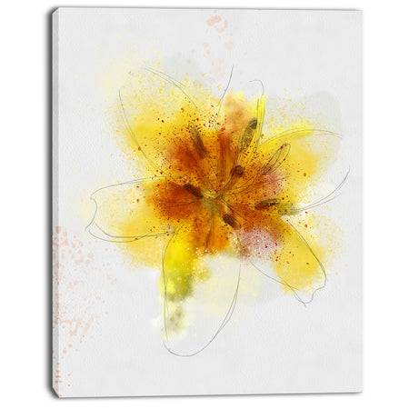 Yellow Flower Sketch on White - Flower Artwork on Canvas