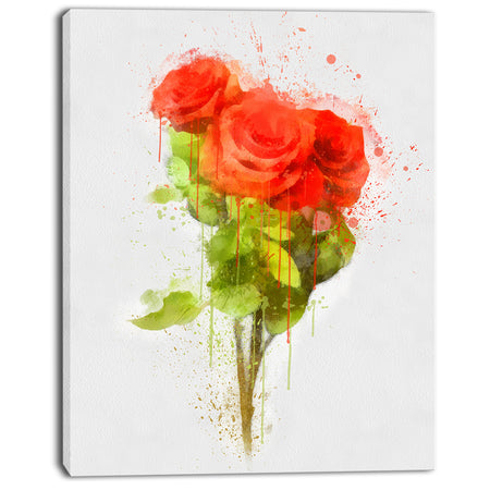 Bunch of Red Roses Watercolor - Flower Artwork on Canvas
