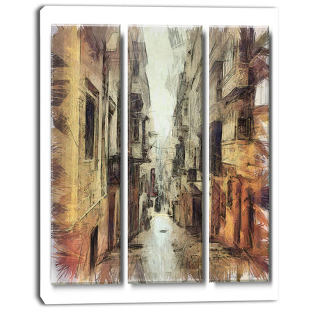 Path in Street Watercolor Stretch - Large Cityscape Artwork on Canvas