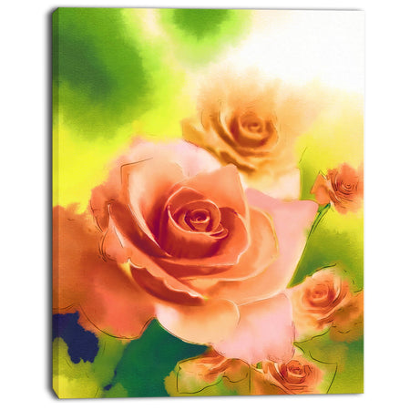 Beautiful Watercolor Roses on Green - Flower Artwork on Canvas
