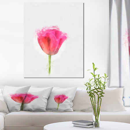 Bloomy Pink Tulip on White Drawing - Flower Artwork on Canvas