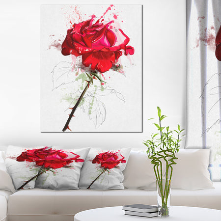 Rose Sketch with Stem on White - Flower Artwork on Canvas
