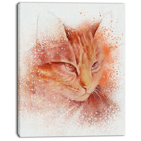 Brown Cat Face Sketch on White - Large Animal Canvas Artwork