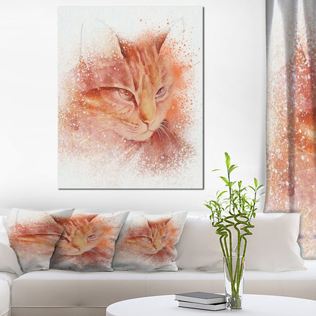 Brown Cat Face Sketch on White - Large Animal Canvas Artwork