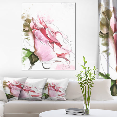 Pink Rose Illustration on White - Flower Canvas Print Artwork