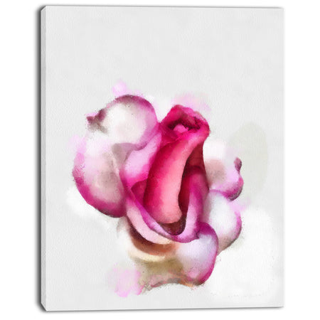 Pink Hand-drawn Red Rose on White - Flower Canvas Print Artwork