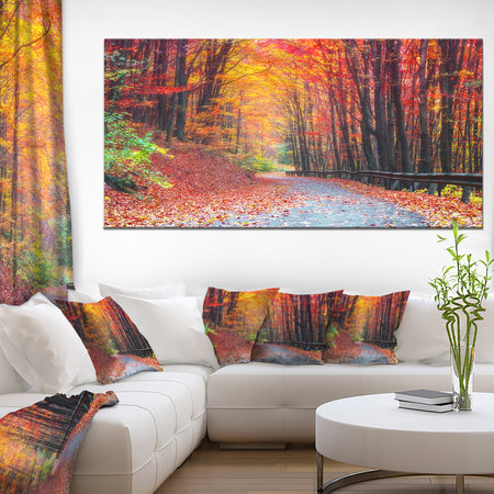 Road in Beautiful Autumn Forest - Modern Forest Canvas Art