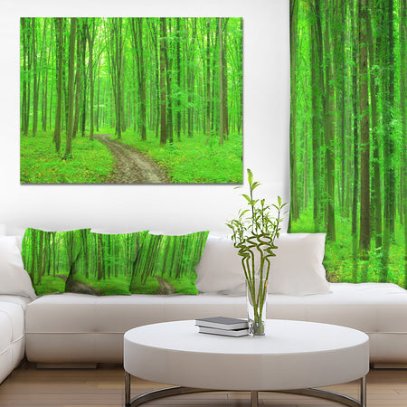 Pathway in Bright Green Forest - Modern Forest Canvas Art