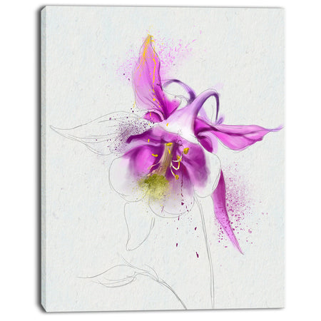 Purple Aquilegia Watercolor Sketch - Flower Canvas Print Artwork