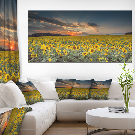 Sunflower Sunset with Cloudy Sky - Large Landscape Canvas Art